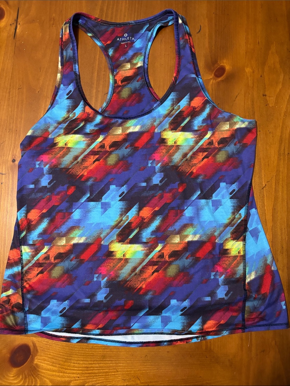 Athleta Multicolor Racerback Tank with Blue, Red & Yellow Abstract Print - Picture 4 of 5
